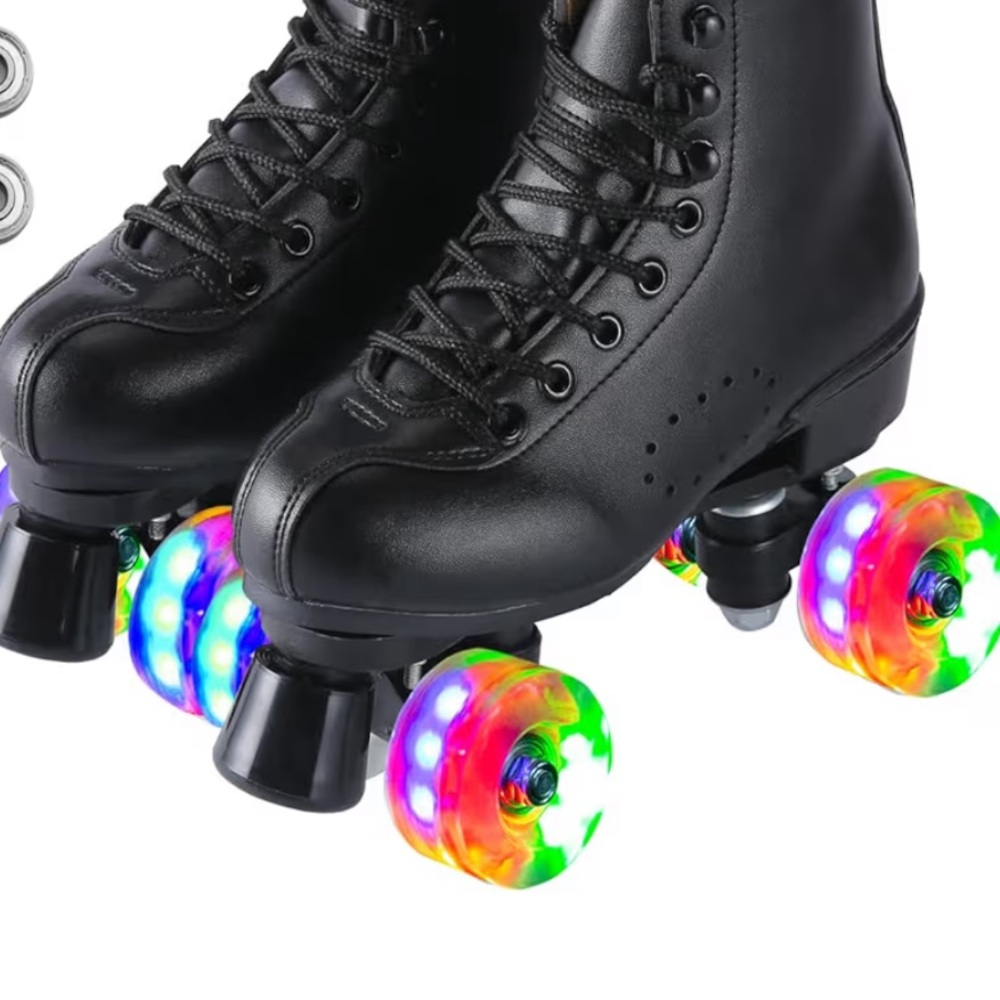 NEW Black Derby Roller Skates Light Up LED Wheels Size 7 37